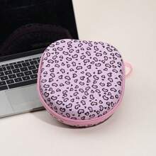 Leopard Print Pink Earphone Storage Bag And Protective Case, Hard Shell Storage Box, Soft Lining, Mesh Pocket, Portable Travel Storage Box, Compatible With Apple Earphones - Multicolor - View 14