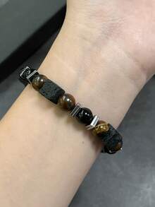 Fashionable Handmade Woven Adjustable Men's Bracelet With Tiger Eye Stone & Obsidian Vintage Minimalist Jewelry Suitable For Daily Wear / Gift Giving - Multicolor - View 2