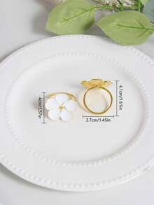 1-8pcs French White Flower Napkin Rings, Premium Metal Napkin Buckles For Wedding, Birthday Banquet Table Decor, Suitable For Home Decor, Party Decor, Holidays, Parties, Gatherings, Birthdays, Gifts, Dinner, Outdoor - Multicolor - View 3