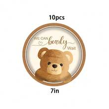 10/20/30Pcs,Cute Teddy Bear BabyShower Disposable Paper Plates,Vintage Brown Bear Pattern With We Can Bearly Wait Printed Party Plates,3 Neutral‑Style 7‑Inch Dessert Plates,Ideal For BabyShowers,1st Birthdays,Gender Reveal Parties&Dessert Table Decor - Multicolor - View 8