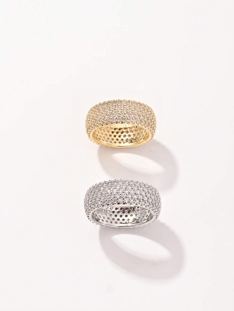 Vandermere 1pc 18K Gold Plated 5-Row Cubic Zirconia Ring, Suitable For Men And Women Daily Wear And Gift - Multicolor - View 1
