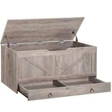 Storage Chest, 39.3" Toy Chest With Drawer, Wooden Storage Bench, Sturdy Entryway Bench Supports 220 Lb, Safety Hinge, U-Shaped Opening, Easy Assembly - Greige - View 7