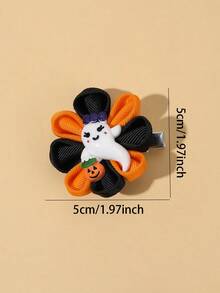 2pcs Halloween Ghost Pumpkin Hair Clips Grosgrain Ribbon Flower Decor Alligator Clips Cute Party Daily Hair Barrettes Kids Hair Accessories - Multicolor - View 9