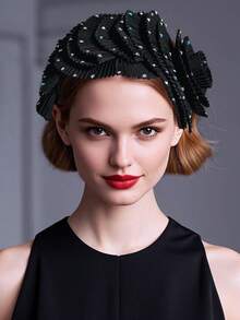 1 buah Bando Bunga Putih Vintage dengan Tepi Berlipit Kerut, Aksesori Rambut Pernikahan untuk Perjamuan, Pesta, Pernikahan, Pesta Dansa, Festival - MultiWarna - View 6