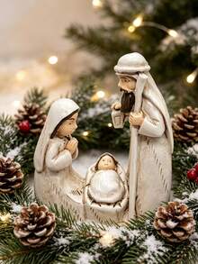 1pc Holy Family Manger Set, Vintage Faux Wood Carved, Distressed Jesus Birth Scene Figurine, Small Character Design, Home Desktop Decor, Sculpture Ornament, Suitable For Church Gifts, Baptism Gifts, Easter / Christmas Religious Favors, Perfect Gift Choice - Multiple Styles - View 4