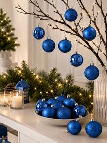 Christmas Decorations, Christmas Tree Decor Set, Includes One "Merry Christmas" Ribbon, Available In Matte, Glossy And Glitter Styles, Perfect For Decorating Christmas Tree, Christmas Party And Home Decor - Blue Christmas Ornament - View 4