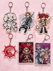 6pcs Gachiakuta Themed Acrylic Keychains, Including Chibi Characters, Logos, Dolls And Anime Poster Illustration Designs, Fashionable Bag Charms, Suitable For: Back To School, Gift For Anime Fans, Exquisite Collection, All Season Use. - Multicolor - View 1