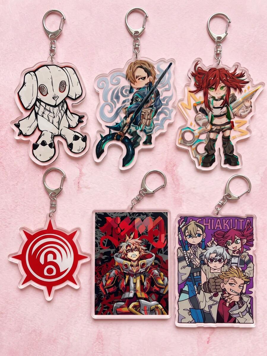 6pcs Gachiakuta Themed Acrylic Keychains, Including Chibi Characters, Logos, Dolls And Anime Poster Illustration Designs, Fashionable Bag Charms, Suitable For: Back To School, Gift For Anime Fans, Exquisite Collection, All Season Use. - Multicolor - View 1