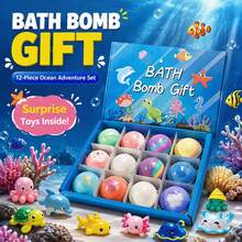 12pcs Ocean Theme Bath Bomb Gift Set, Kids Surprise Fragrant Bubble Bath, 12 Different Scent Experiences, Gentle Cleansing Bathing Agent - 12 Fragrances - View 1