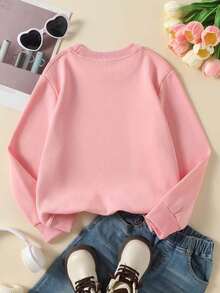 Christmas-Tween Girl Casual Fun Print Crew Neck Long Sleeve Sweatshirt, Ideal Outfit For Holiday Celebration! Autumn/Winter Top - Pink - View 3