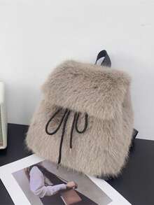 Sweet Furry Bow Backpack For Women Winter Soft Plush Mini Shoulder Bag - Backpack - View 4