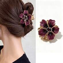 1pc Vintage Purple Flower Rhinestone Hair Clip, Elegant French Style Hair Accessory For Women, Sweet Elegant For Banquet, Date, Wedding And Daily Styling - Multicolor - View 6