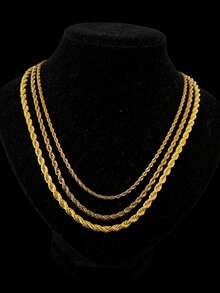 Kalung Rantai Tali Pilin 3/4/5mm Panjang 22 Inci, Set 3 Buah, Rantai Polos Tali Pilin Dua Warna Emas & Perak, Rantai Polos Dasar Hip Hop, Dapat Digantung Liontin, Aksesori Pakaian Sehari-hari Streetwear Unisex - Set rantai pilin 3.4.5mm - View 3