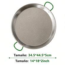 Polished Steel Paella Pan 34 Cm For 6 Servings, Traditional Pan With Green Handles For Rice And Stews, Durable Cookware, 34.5x44.5x5 Cm - View 4