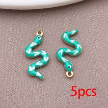5/10psc Stainless Steel Enamel Snake Charms Multicolor Printed Serpent Animal Pendants For DIY Bracelet Necklace Earring Jewelry Making Findings - Multicolor - View 10