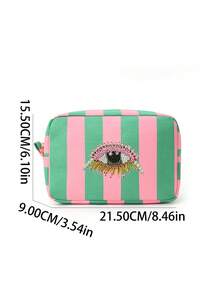 Evil Eye Striped Embroidered Makeup Bag, Bohemian Style Makeup Bag, Portable Makeup Bag, Makeup Storage Bag, Storage Bag, Toiletry Bag, Zipper Closure, Decorative Embroidery, Storage Organization, Large Capacity, Easy To Carry, Daily Storage, Travel And Business Trips - Multicolor - View 10