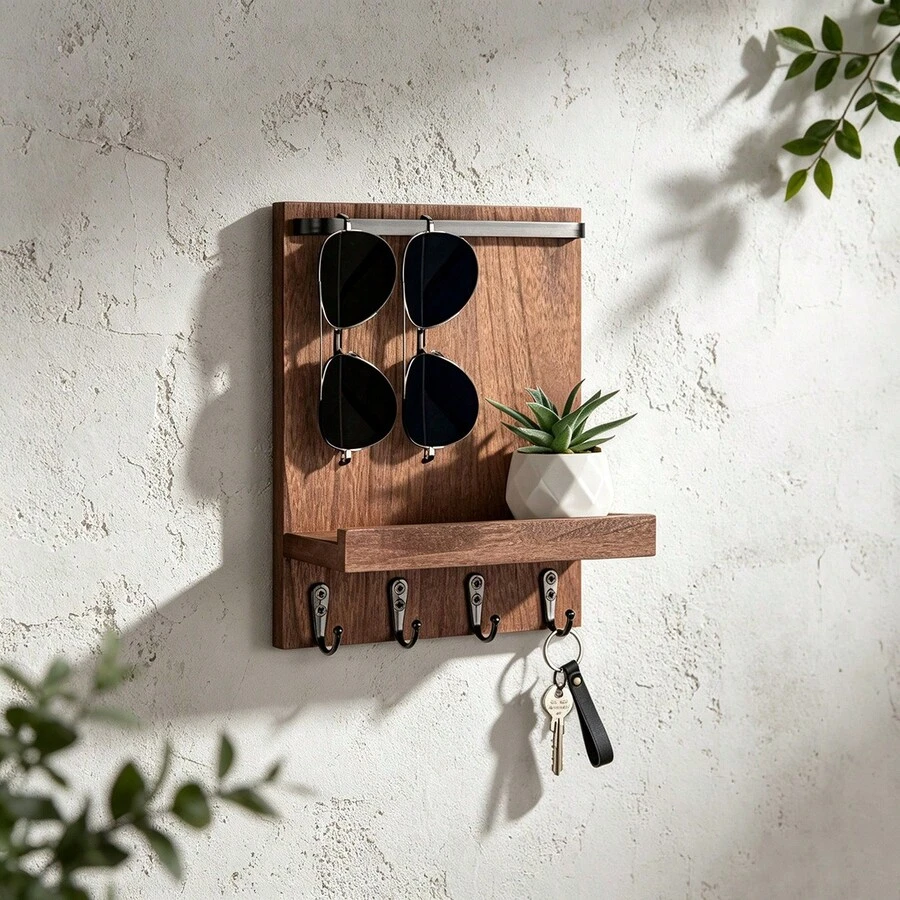 Wall Mounted Key Hooks, 4-Hook Wall Mounted Key Organizer Rack, Rustic Style Key Holder For Leashes, Sunglasses, Decorative Mail Organizer, Home Decor - View 1