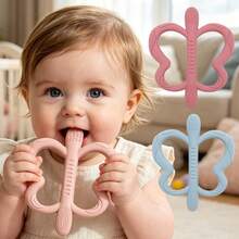 1pc Silicone Baby Butterfly Teether, Multiple Textures To Relieve Baby Teething Discomfort, Teething Stick Design Easy For Baby's Small Hands To Grip, One-Piece Design With No Dead Corners Easy To Clean, Bright Colors And Soft Material Baby's Favorite Teething Toy - Multicolor - View 2