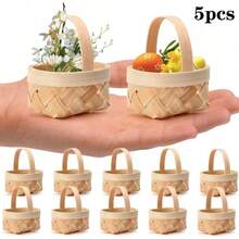Mini Picnic Basket With Handle, Small Woven Wooden Berry Strawberry Basket With Handle, Bulk For Wedding Party Favors, Farmhouse Decor, Shelf Baskets, Miniature Scene Props, Party Candy Storage Baskets, DIY Decoration, Holiday Gift Small Containers - Multicolor - View 11