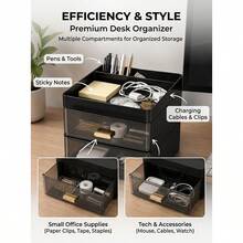 1pc Desktop Storage Box With 2 Transparent Drawers And Top Compartment Tray, Gold Handles, Suitable For Pens, Cosmetics Desktop Organization - Multicolor - View 3