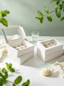 8/4/3pcs/1PC Paper Candy & Cookie Box With Window, 12-Cup Muffin Box, Large Candy & Cookie Box, Suitable For Birthday, Wedding, Valentine's Day Gift Packaging - White - View 6