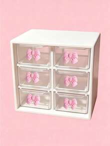 Drawer-Style Mini Cosmetic Organizer, Featuring Various Colored Bows, Transparent Plastic Stackable Storage Boxes, Multiple Designs, And Multiple Compartments. Suitable For Desktops, Offices, And Bedrooms, With A Smooth, Easy-To-Clean Surface. - Multicolor - View 13