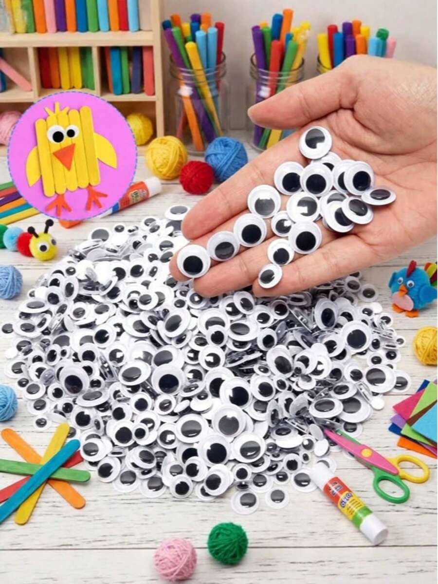 1500-100pcs Black & White Self-Adhesive Googly Eyes, Assorted Sizes Movable Plastic Craft Eyes, DIY Handmade Accessories, Suitable For Scrapbooking, Card Making, Halloween Christmas Holiday Creative Projects Fun Art Supplies - Multicolor - View 1