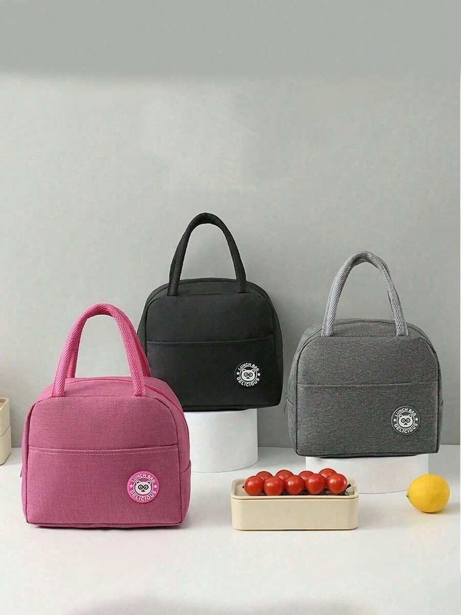 1pc Insulated Lunch Bag, Portable Plastic Lunch Box With Aluminum Foil Lining, Suitable For Work And School Lunch, Storage And Organization, Kitchen Supplies (Bottom Icon Color Random), Christmas Gift, Back To School Season, Outdoor Portable Bag - Multicolor - View 1