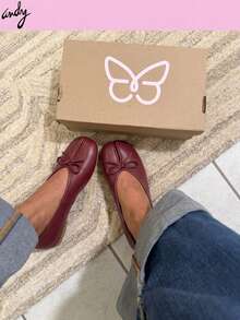 Women Flats - Burgundy - View 2