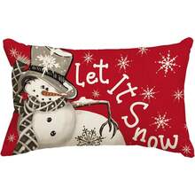 1件復古雪人腰枕套，紅色背景 Let It Snow 雪花裝飾靠墊套，冬季聖誕居家沙發臥室裝飾，不含枕芯 - 紅色 - 查看 7