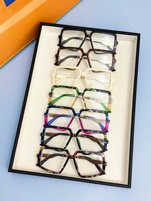 1PC Unisex Square Contrast Color Elegant Metal Decor Plain Lens Glasses Frame, Y2K Retro Street Style, Daily Wear, Vacation - Clear - View 11
