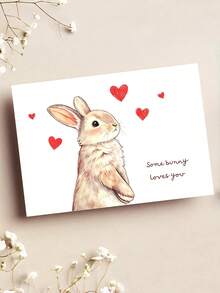 1pc Cute Bunny Greeting Card, Adorable Hand-Drawn Rabbit With Hearts, Sweet Love And Friendship Card, Cute Gift Card For Friends, Family And Loved Ones - Multicolor - View 6