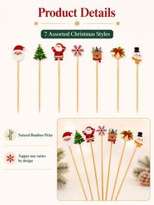 50/80pcs Christmas Cake Toppers Santa Reindeer Snowman Tree Dessert Picks Cute Holiday Cupcake Decorations Festive Party Baking Decor Table Styling Accessories - Multicolor - View 6