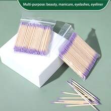 100PCS Double‑Ended Nail Polish Wiping Sticks, Cotton Buds Small Double‑Ended Eyebrow Tattoo Beauty Wiping Tools, Multi‑Purpose Manicure & Makeup Accessory - Purple - View 4