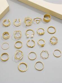 22pcs Women's Gold Geometric Asymmetrical Fashion New Style Ring Set, Daily Wear - Yellow Gold - View 2