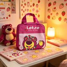 Mesuca Portable Handheld Insulated Lunch Bag, Food Storage, Disney Lotso Bear Character Print, Red & Pink, Leak-Proof, Thermal, Reusable, 1pc - View 4