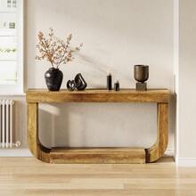 LITTLE TREE 70.9-Inch Console Table For Entryway, Extra Long Narrow Sofa Table, 2-Tier Brown Wooden Console Sofa Table With Heavy Duty U-Shaped Pedestal, Large Hallway Foyer Table For Living Room - Brown - View 4