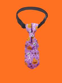 Halloween Pet Tie Collar Spider Ghost Bat Print Pattern Collar Skull Adjustable Cat Neck Collar - Multicolor - View 5