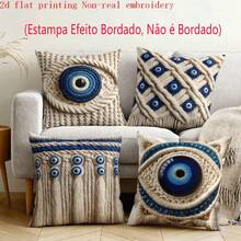 4pcs Bohemian Faux Rope Knot Blue Evil Eye Pillow Covers, Vintage Turkish Nazar Lucky Eye Pattern, Single-Sided 2D Flat Print Not 3D Real Embroidery, Soft Comfortable Polyester Cushion Covers, 45*45cm (18*18in), Zipper Closure, Machine Washable, Suitable For Living Room Bedroom Home Decor (Pillow Covers Only, Insert Not Included) - Multicolor - View 10