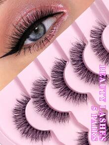 ENCHUW 5 Pairs Clear Band Natural False Eyelashes Fluffy Curling Eye Lashes Full Strip Lashes Lashes For Daily Wear - Black - View 1