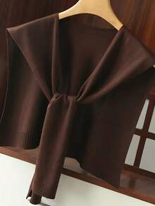 Fashion Knitted Shawl Scarf Thin Solid Color Wrap Scarf Knot Design Neck Guard Fake Collar Women - Coffee Brown - View 2