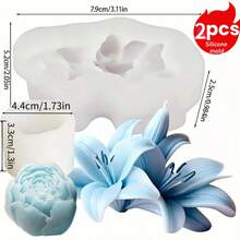 2pcs Lily And Peony Flower Candle Silicone Molds, With Realistic Flower Design - Reusable, Non-Stick Lily Leaf And Petal Molds, Suitable For Crafts, Wedding Decor - For Home Decor, Wedding, Anniversary - White - View 4