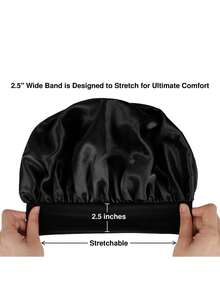 Satin Sleep Bonnet For Women, Soft Elastic Hair Bonnet For Sleeping, Large Size Night Hair Cap, Reusable Hair Protection Bonnet For Curly Long Hair, Home Nighttime Hair Care Accessory - Multicolor - View 2