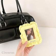 Cireneon フリル トレカケース 硬質 B8 キーホルダー 推し活 カード収納 アクスタ収納 持ち運び カード 写真 チェキ アイドル トップローダー 押し色 パープル - ピンク - チェックする 6