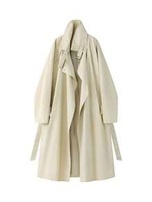 Korean Style Casual Long Trench Coat Stand Collar Button-Up Jacket Airport Outfit Travel Daily Spring Autumn - Apricot - View 1