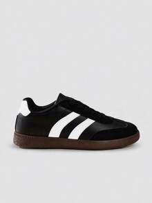 TCVC White And Black Contrast Low-Top Retro Sneakers, Comfortable Flat Casual Training Shoes, Women's Daily Wear - Black - View 8