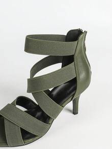 Sandalias de tacón alto para mujer, sandalias de tacón alto con estampado verde militar para mujer, sandalias romanas con banda elástica cruzada, sandalias romanas con cremallera elástica en la parte trasera - Verde militar - Ver 8