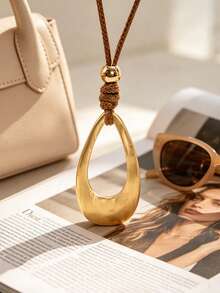 1pc Fashionable Water Drop Pendant Necklace With Personalized Design, Adjustable Drawstring Sweater Chain, Suitable For Women's Daily Wear, Party, Date And Music Festival - Multicolor - View 3