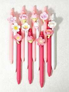 5/1pc 3D Cute Flower Neutral Pens, Cherry Blossom/Peach Blossom Pens, Creative Cute Flower Click Pens, High-Quality Student Neutral Pens & Ballpoint Pens, Back To School Gift For Students And Friends - Multiple Styles - View 4