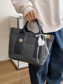 New High-End Canvas Tote Bag For Women, Lunch Bag, Casual Handbag - Grey - View 3